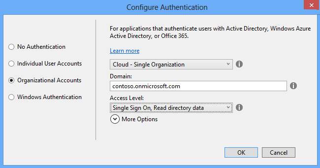 Configure Authentication dialog