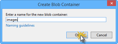 Create Blob Container dialog box