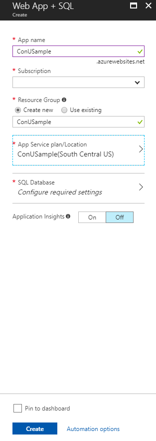 Create with Database link in Management Portal