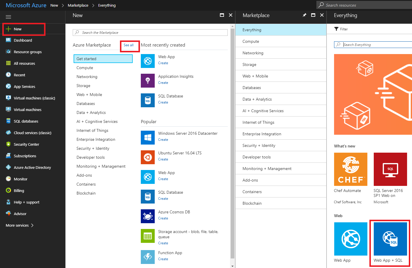 New button in Management Portal