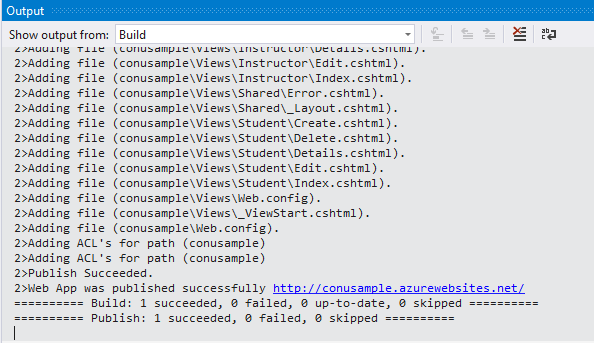 Output window reporting successful deployment