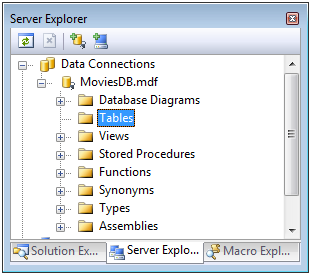Using the Server Explorer window