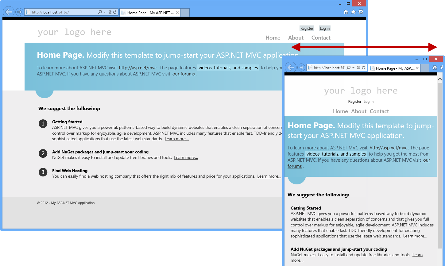 ASP.NET MVC 4 project template in different browser sizes