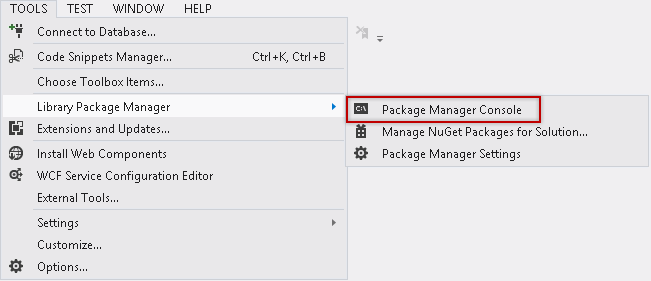 Opening the NuGet Package Manager Console