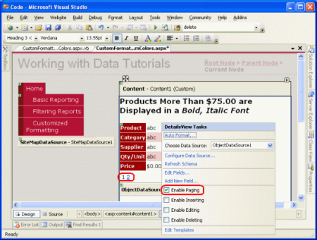 Figure 1: Check the Enable Paging Checkbox in the DetailsView’s Smart Tag
