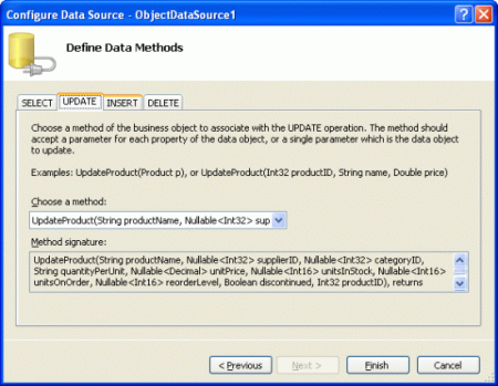 Map the ObjectDataSource’s Update() Method to the ProductBLL Class’s UpdateProduct Method