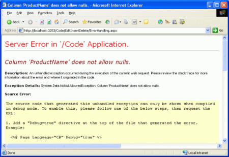 Omitting the Product’s Name Will Display Exception Details