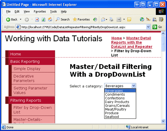 A Drop-Down Lists the Current Categories