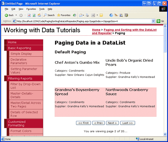 The Second Page of Data is Displayed