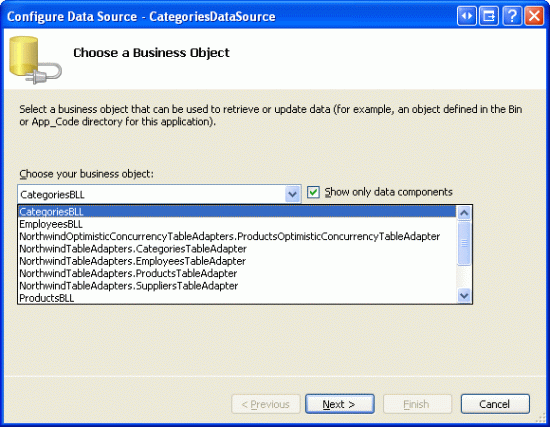 Configure the ObjectDataSource to Use the CategoriesBLL Clas