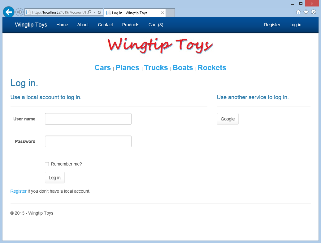 Wingtip Toys - Log in
