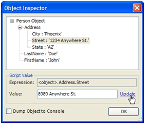 Using the Object Inspector window to view a JSON object.