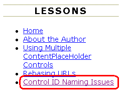 The Lessons Section Now Includes a Link to “Control ID Naming Issues”