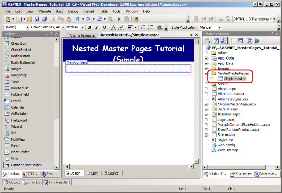 The Nested Master Page Defines Content Specific to the Pages in the Administration Section