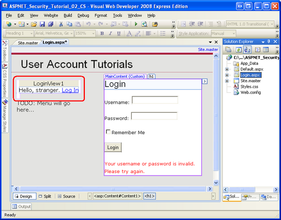 The Login Page Shows the Default Content for the Master Page’s LoginContent ContentPlaceHolder