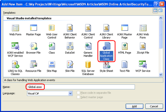 Add a Global.asax File to Your Website