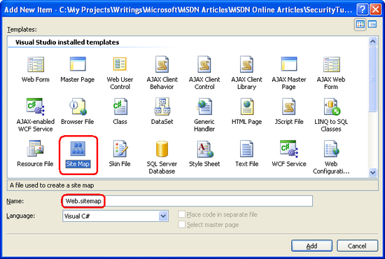 Add a File Named Web.sitemap to the Project’s Root Directory