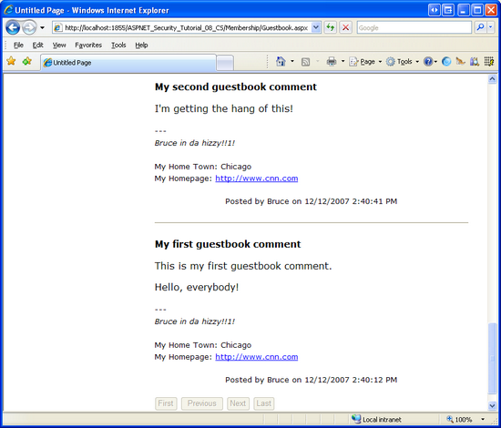Guestbook.aspx Now Displays the Guestbook’s Comments
