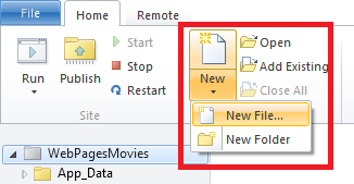 Using the “New” command in the ribbon to create a new file