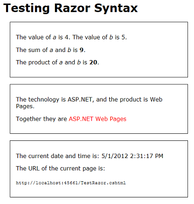 ‘TestRazor’ page running in browser