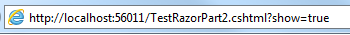 ‘Test Razor 2’ page in browser showing query string