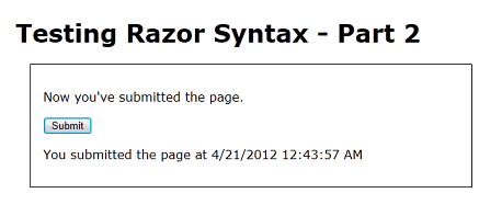 ‘Test Razor 2’ page after submit when there is a query string