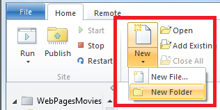 The ‘New Folder’ option under New in the ribbon.