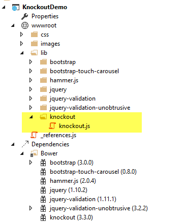 knockout installed in lib folder