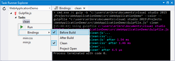 Task Runner Explorer binding BeforeBuild