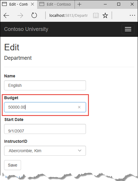 Department Edit page 1 after change