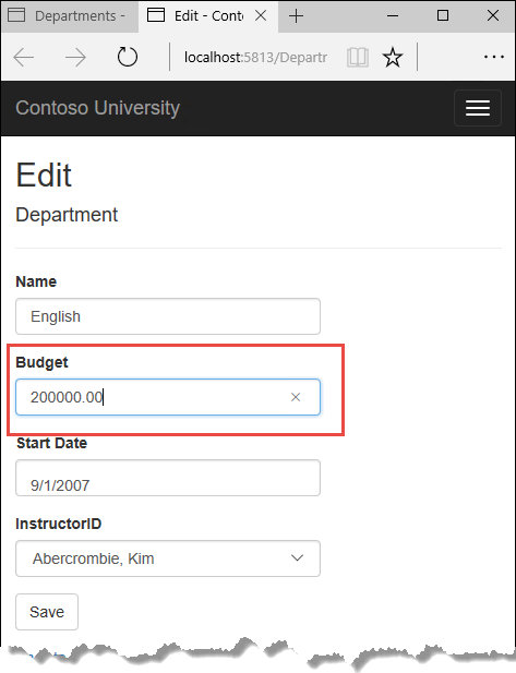 Department Edit page 2 after change