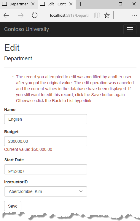 Department Edit page