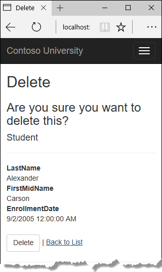 Student Delete page
