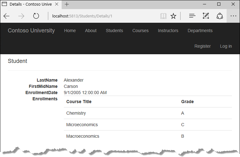 Student Details page