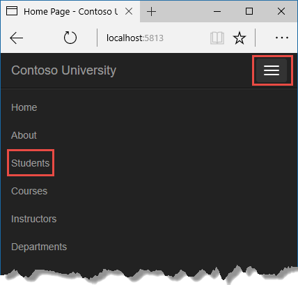 Contoso University home page narrow