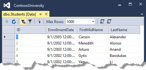 Student table in SSOX