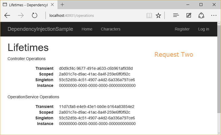 The operations view showing the Operation ID values for a second request.
