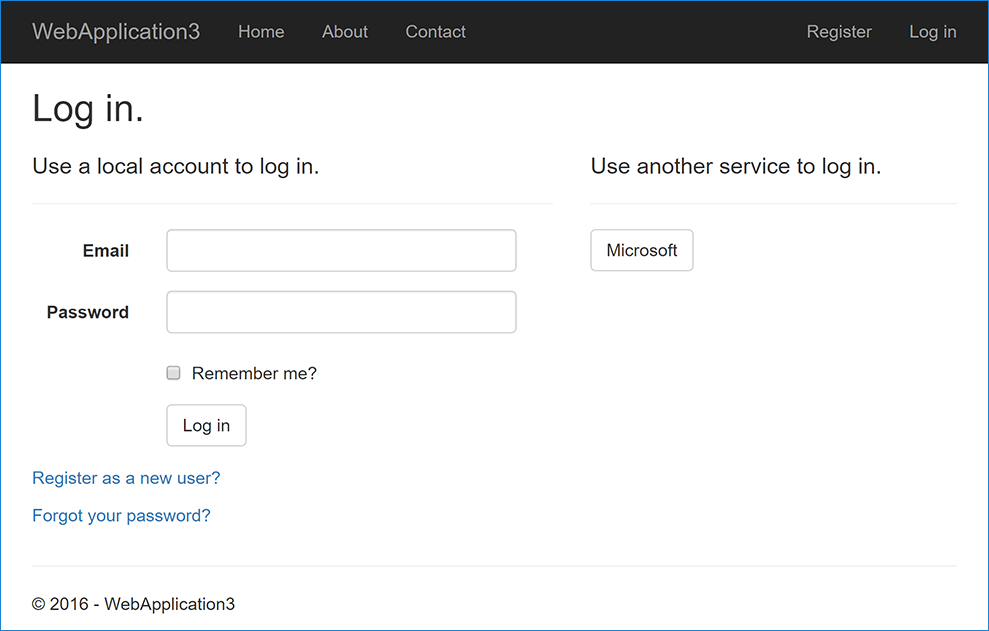 Web application Log in page: User not authenticated