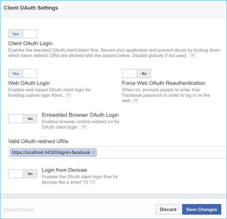 Client OAuth Settings page
