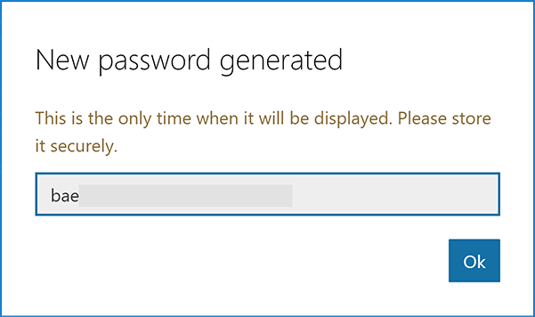 New password generated dialog