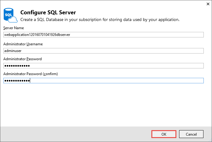 Configure SQL Server dialog
